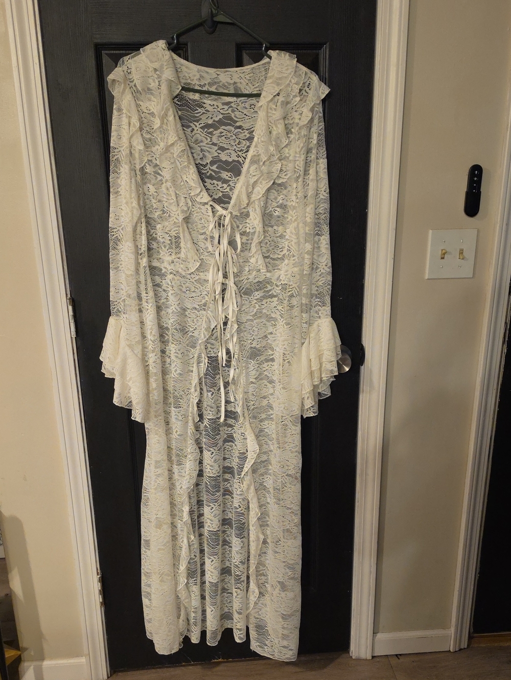 Lace Ruffle Tie-Front Maxi Dress - Cream